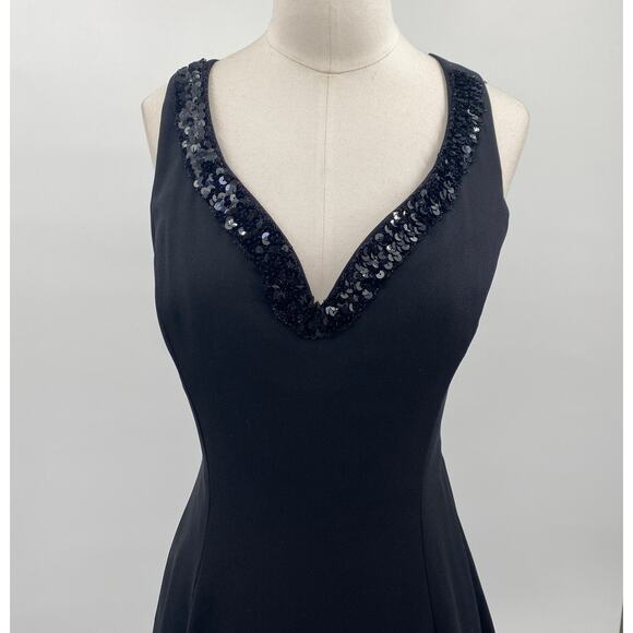 Vintage 90s Fit & Flare Mini Cocktail Dress Sequin Neck Strappy Open Back Black - Picture 3 of 8